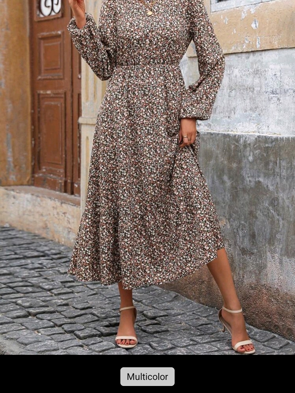 SHEIN LUNE Multicolor Floral Maxi Dress with Ruffle Hem